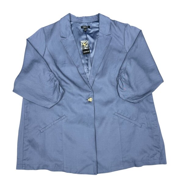 NWT Women's TORRID Night Shade Linen Blend Blazer Ruched Sleeves- Size 4X - Picture 2 of 9